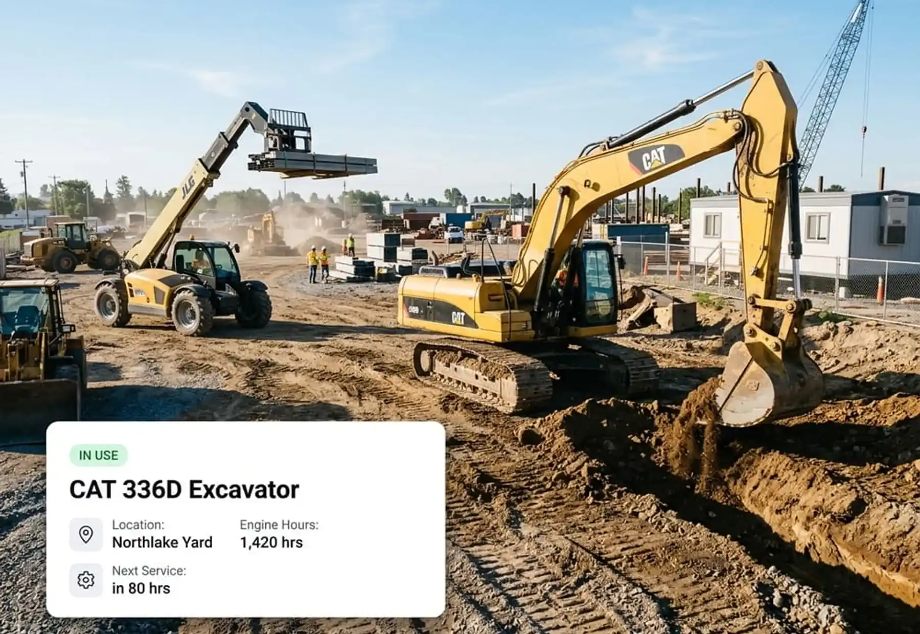 Equipment inventory with available, rented, and in-maintenance status for a small fleet (sample data)
